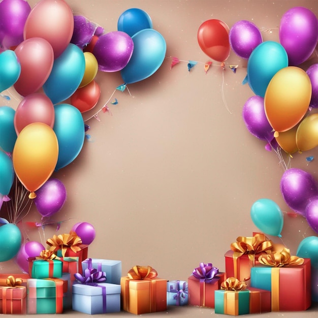 PSD-Geburtstagshintergrund mit Ballons und Geschenken Tapeten