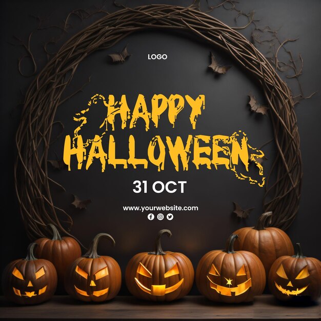 PSD-Happy-Halloween-Poster mit bösem Kürbis