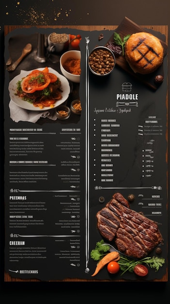 PSD-Speisekarte und Restaurant-Bifold-Broschüre-Vorlage, Beispieldesign, generierte KI