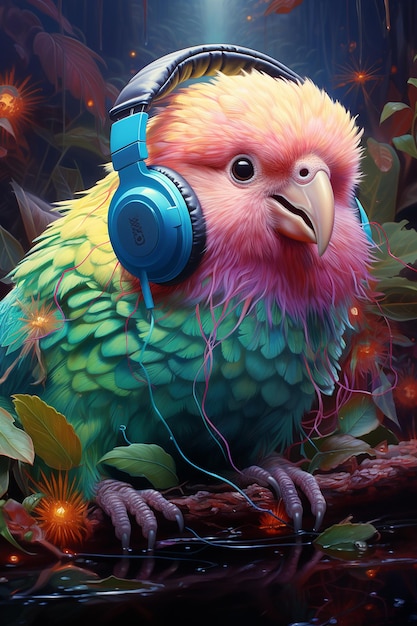 psicodélico_kakapo_com_headphones_pastel_colours