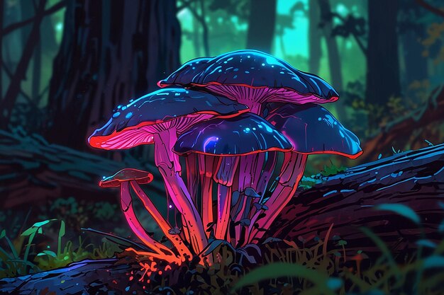 Psilocybe semilanceata Pilze im Neon-Stil