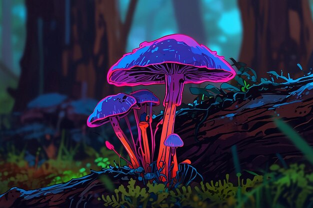 Psilocybe semilanceata Pilze im Neon-Stil