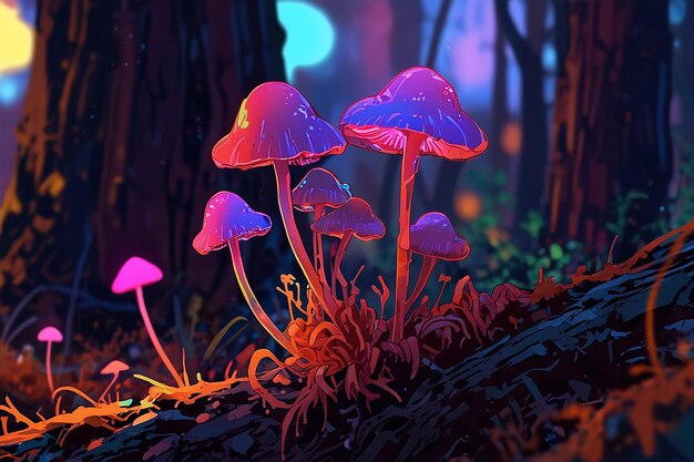 Psilocybe semilanceata Pilze im Neon-Stil