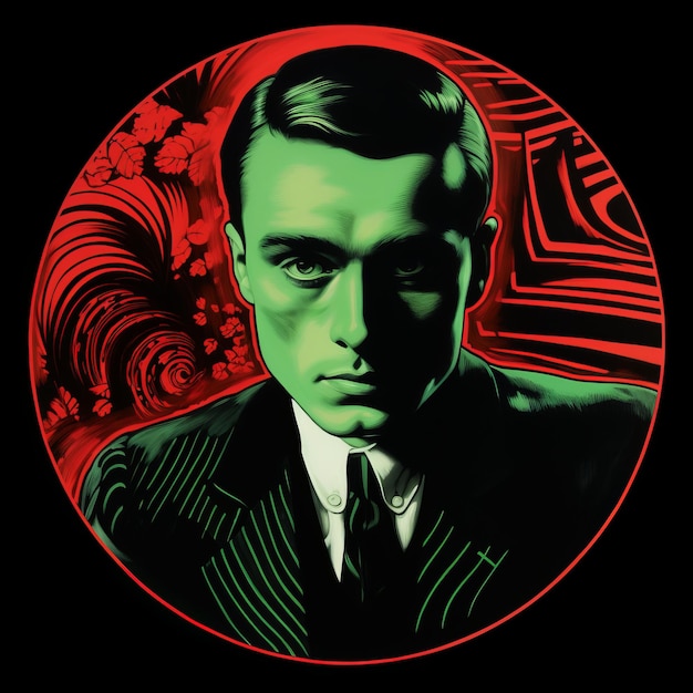 Foto psychedelic film noir portraiture círculos vermelhos e verdes com sombre highcontrast shading