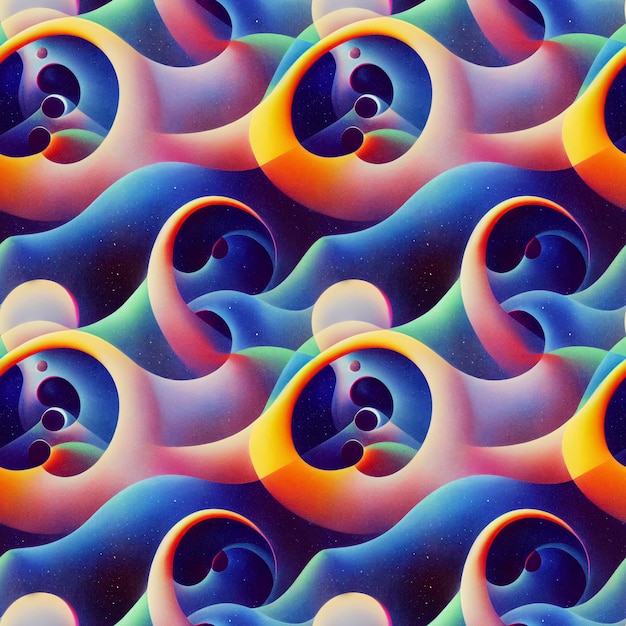 Psychedelisch trippy retro kosmisches nahtloses Muster Abstrakter futuristischer Hintergrund 3D-Darstellung