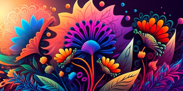 Psychedelische Blumenmuster auf hellem Hintergrund Generative KI