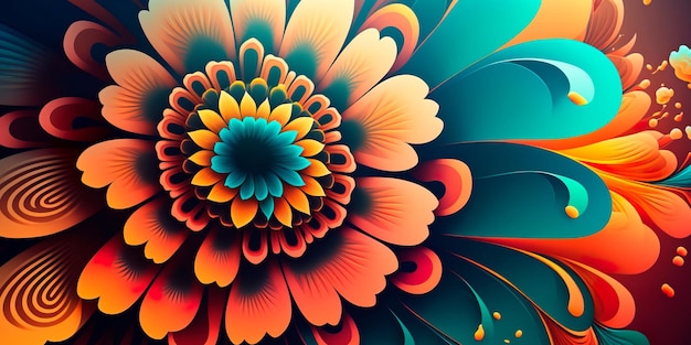 Psychedelische Blumenmuster auf hellem Hintergrund Generative KI