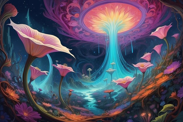 Psychedelische Datura Traumlandschaft Digitale Malerei