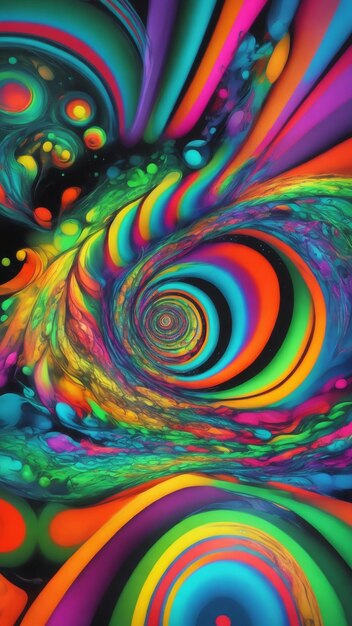 Psychedelische Muster und optische Täuschungen in einem Regenbogen aus Farben auf schwarzem Hintergrund