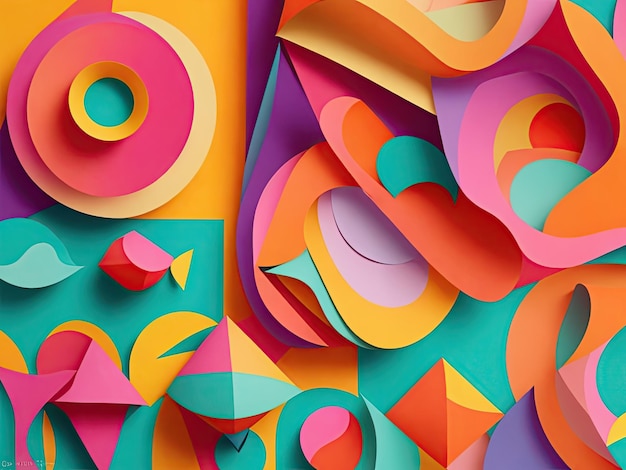 Psychedelische Papierformen in verschiedenen Farben