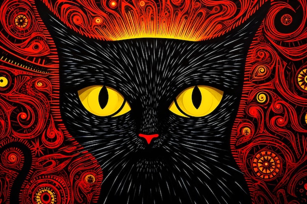 Foto psychedelische schwarze katze abstrakte farbenfrohe illustration