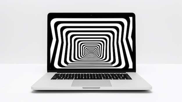 Psychedelischer Graphik-Design-Laptop mit optischer Illusion auf weißem Hintergrund