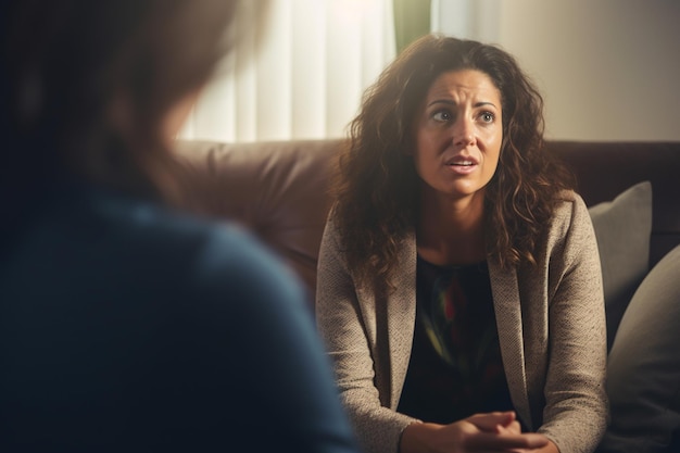 Foto psychologen-sitzung mit einer gestressten frau