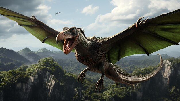 Pteranodon Landing Renderização 3D com fundo HD