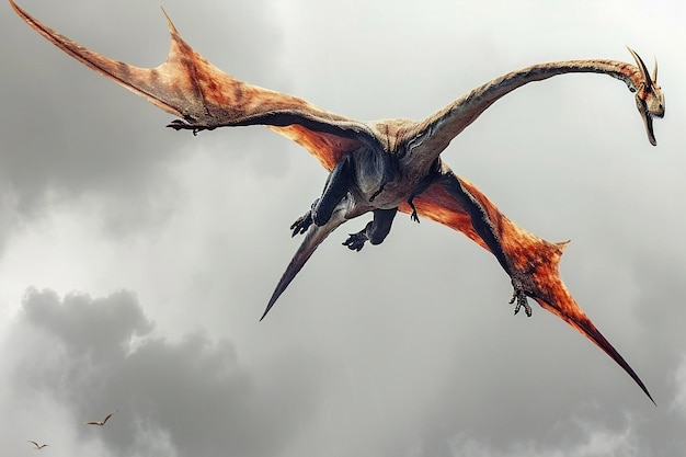 Foto pteranodon volando en el cielo nublado