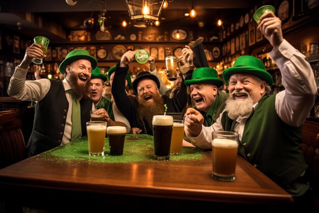 Foto un pub irlandés festivo celebra el día de san patricio con una tarifa tradicional