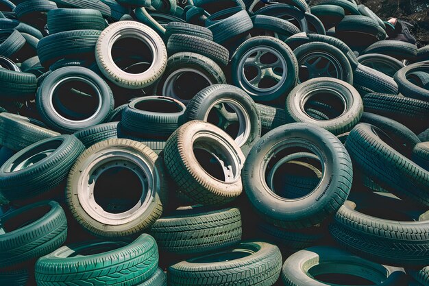 Foto publicar el concepto ambiental del vertedero de neumáticos de caucho usados