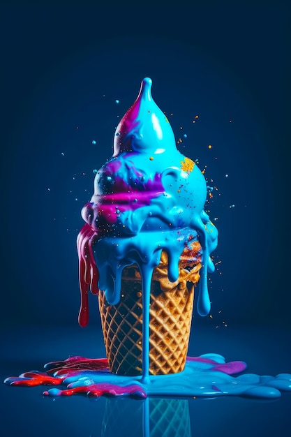 Publicidad de helados de colores brillantes para tienda de dulces o cafetería creada con ai generativo