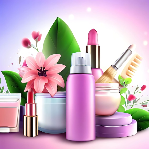 Foto publicidad de productos cosméticos de belleza natural generada por ia