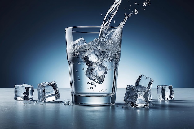 Publicidade de água com vidro e gelo