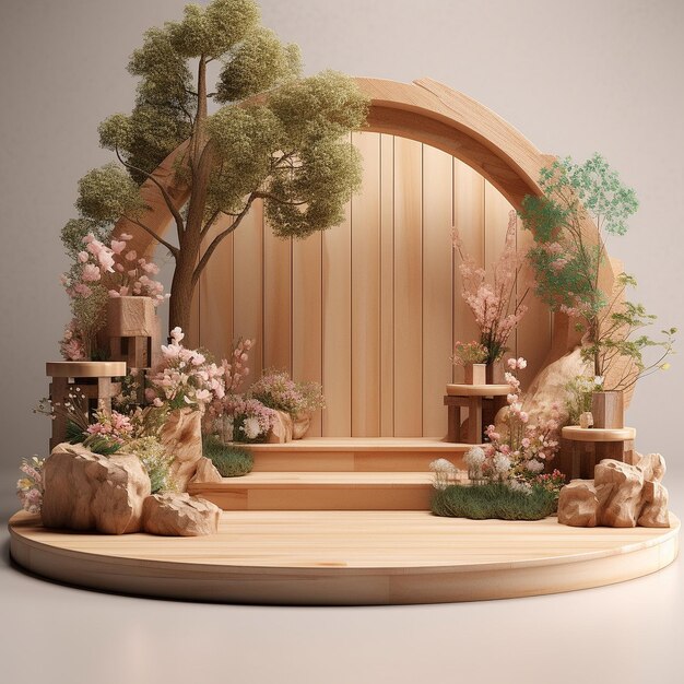 publicidade de design de palco de madeira
