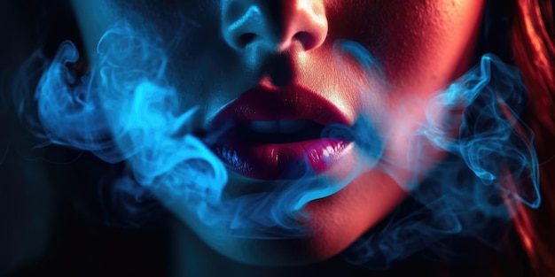 Publicidade de vapes sexuais lábios cor-de-rosa com fumaça azul ai gerada