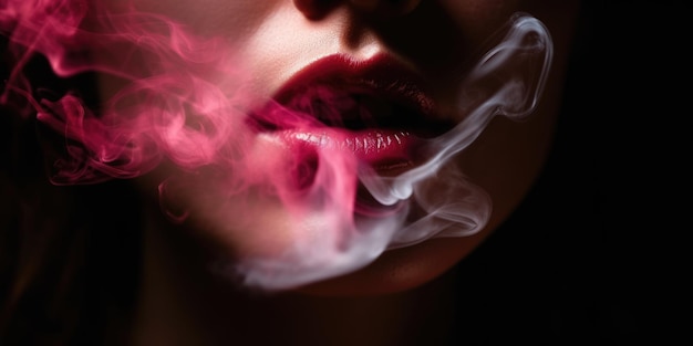 Publicidade de vapes sexuais lábios cor-de-rosa com fumaça rosa e branca ai gerada