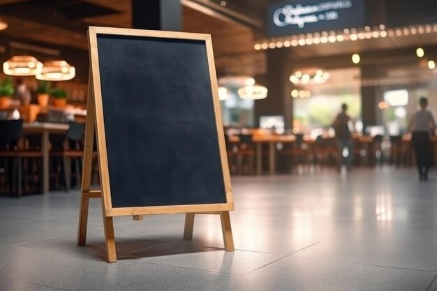 Publicidade em branco Blackboard Placa de loja de restaurante em branco ou menu em shopping AI Generativo