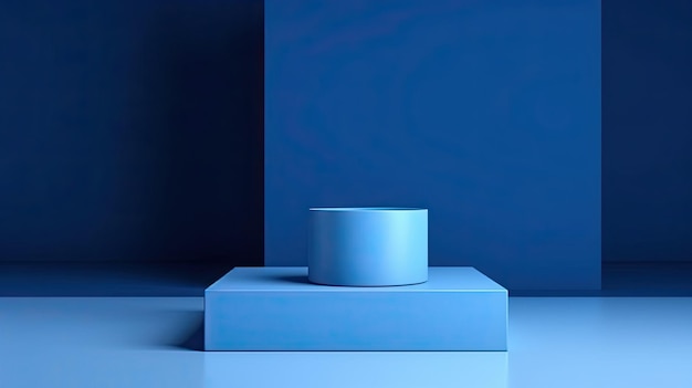 Publicidade Fundo azul para apresentação do produto com sombras e luz Pódio cúbico vazio Generative Ai