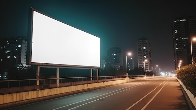 Publicidade simula outdoor em branco durante a noite com luz de rua com espaço de cópia para placa de informação pública outdoor em branco para cartaz de publicidade ao ar livre