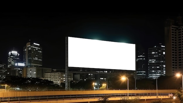 Publicidade simula outdoor em branco durante a noite com luz de rua com espaço de cópia para placa de informação pública outdoor em branco para cartaz de publicidade ao ar livre