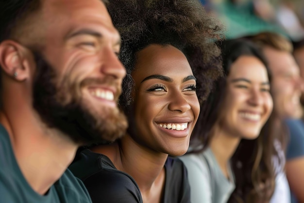 Foto público diversificado no dia do jogo fãs multiétnicos no jogo esportivo