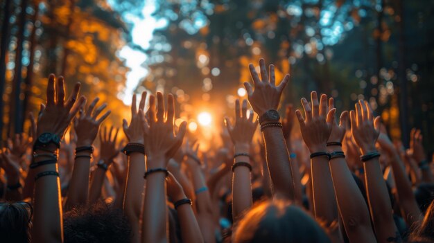 Público do festival de música levantando as mãos