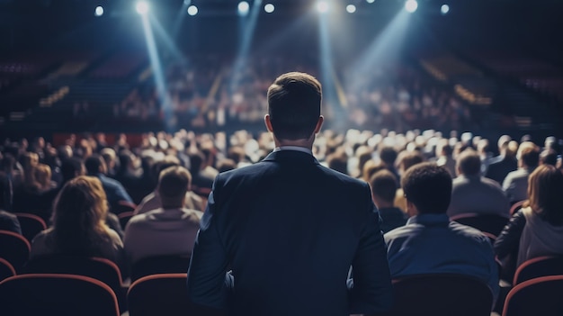 El público escucha al conferenciante en la sala de conferencias