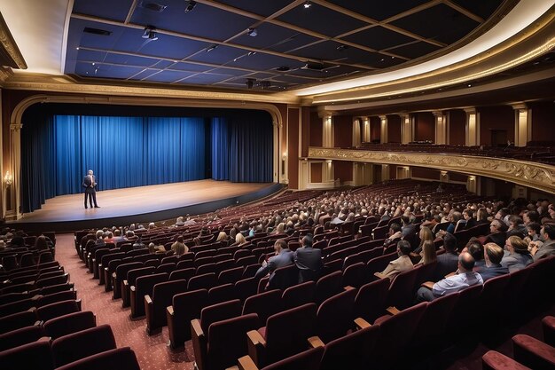 Público no auditório assistindo a apresentação no auditório do palco