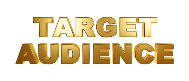 Público objetivo texto dorado tipografía logotipo moderno 3D metálico efecto dorado brillante