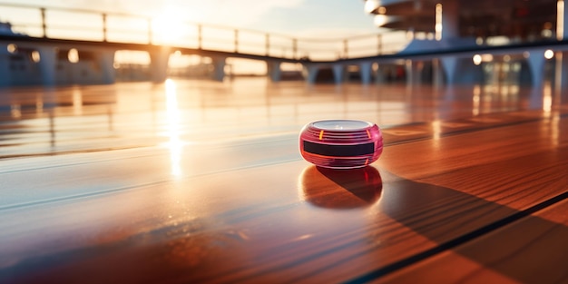 Foto puck de shuffleboard no convés do navio de cruzeiro