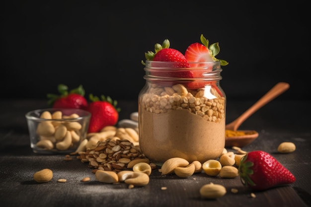 Pudding de chia de morango e manteiga de amendoim Opções de pequeno-almoço saudáveis para vegetarianos