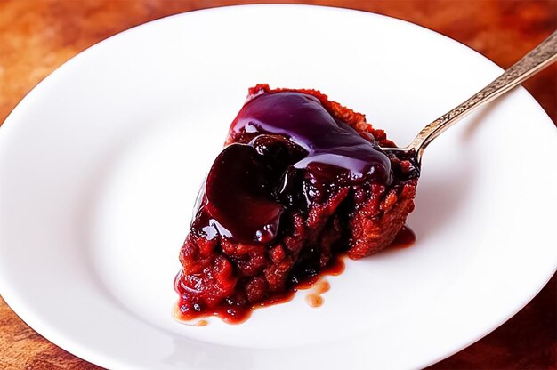 Pudding de Natal um pedaço de torta de frutas em um prato com um garfo uma sobremesa festiva tradicional ameixa