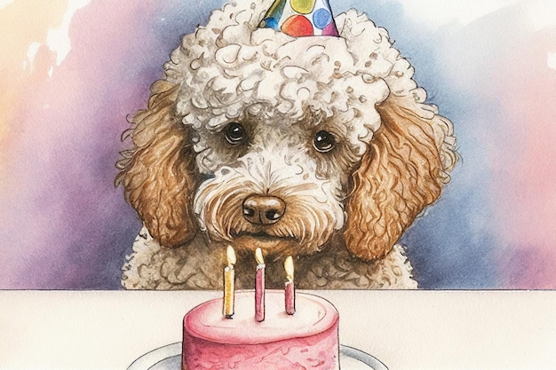 Foto pudel hund geburtstag aquarell ai generative illustration