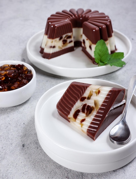 Pudim Coklat Vanila Sobremesas de geléia de pudim de chocolate e baunilha
