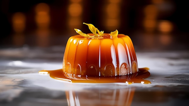 Pudín de caramelo con estrella Michelin Restaurantes franceses de alta calidad Hora de oro Fotografía de agua para la boca