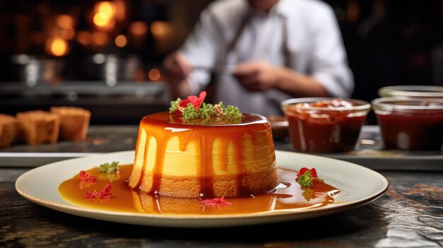 Pudín de flan de caramelo con crema de caramelo