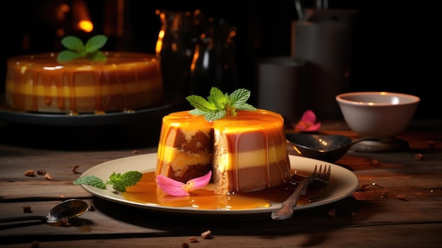 Pudín de flan de caramelo con crema de caramelo