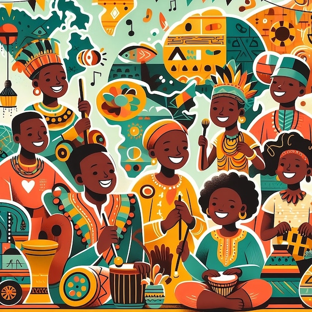 pueblo africano ilustración colorida concepto del día de africa con el mes de la historia negra