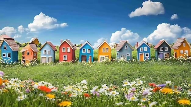 Un pueblo caprichoso en la ladera de una colina con casas de colores