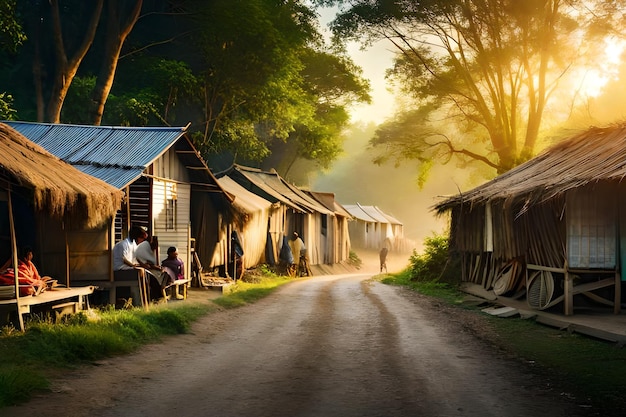 un pueblo en la carretera con casas al fondo