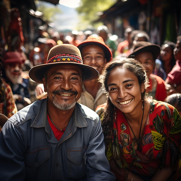 Pueblo colombiano celebrando su vibrante cultura y orgullo nacional con banderas tradicionales