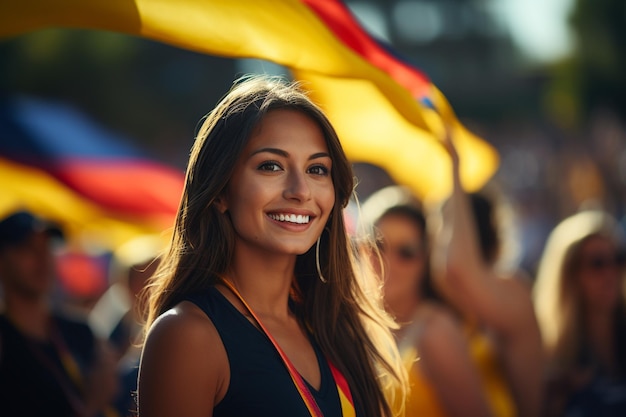 Pueblo colombiano con su bandera orgullo y pasión a través de sus banderas colores vibrantes identidad nacional Celebre la diversidad de los pueblos colombianos, incluidos jóvenes, adultos y adultos mayores.