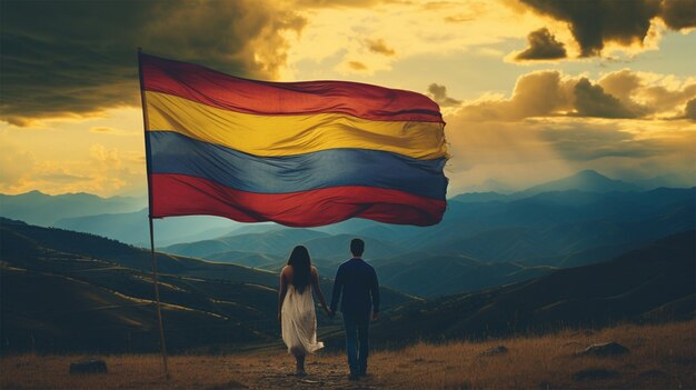 El pueblo colombiano con su bandera